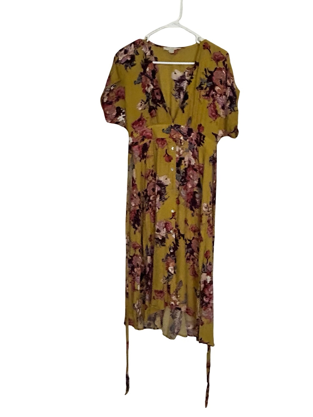 lovestitch Floral Wrap Midi Dress in Mustard and Pink